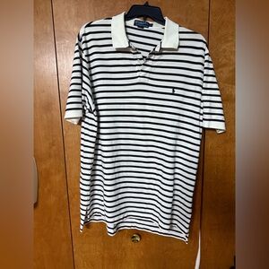 Ralph Lauren Blue Burgandy and White Striped Polo Shirt